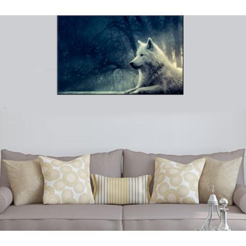 Canvas Print Modern Painting Winter Snow Animals White Wolf Painting Canvas Wall Art Picture Home Decoration Living Bed Room 1pc