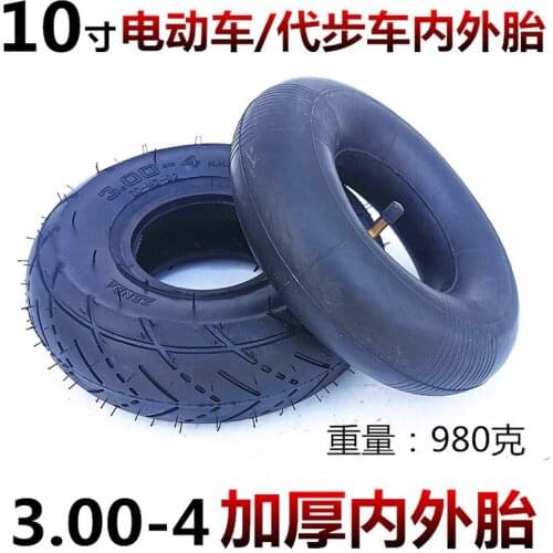 10 Inch Electric Scooter Tire 3.00-4 Pneumatic Tire Keyway Hub Set for Knobby Scooter, ATV and Go Kart Tire and Tube Motor Tire