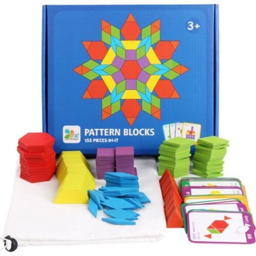 155pcs Tangram Jigsaw Puzzle Sliding Colorful Wooden IQ Children Puzzle Toys Logic Game Intelligence Imagination Toy