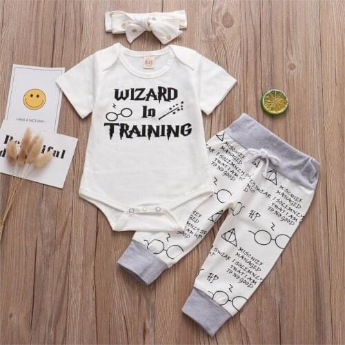 Clothing Set 2021 Summer Newborn Infant Baby Girl Boy Cotton Little Wizard Has Arrived Romper+Pants+Hat 3PCS For a 0-24 Months