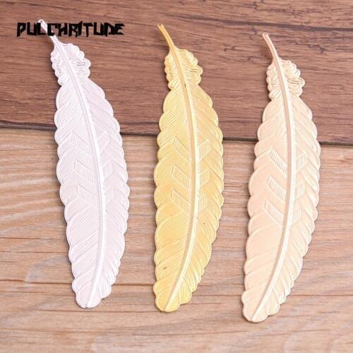 3pcs 23*114mm Three Color Copper Feather Plumage Charms Pendants Bookmark For Books For DIY Jewelry Making Findings