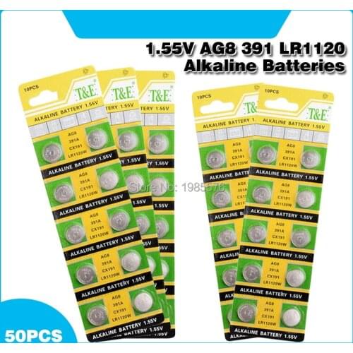 50pcs Alkaline Cell Coin Battery 1.55V AG8 LR1120 Button Batteries 191 LR55 391 SR1120 LR1120W CX191 G8A AG 8 For Watch Toys