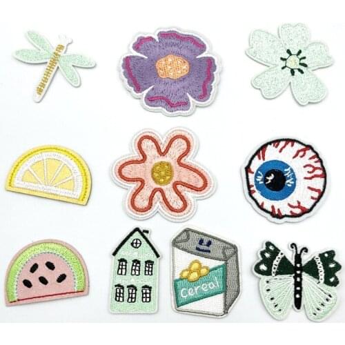 500pcs/lot Embroidery Patch Flower Butterfly Dragon Drink House Kids Watermelon Clothing Decoration Iron Heat Transfer Applique