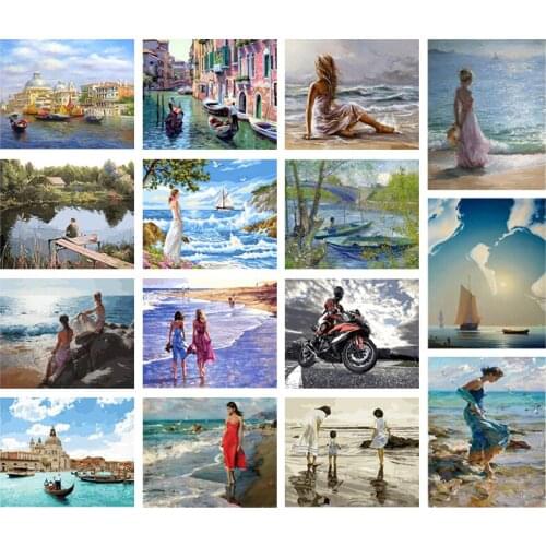 5D DIY Beach Beauty Diamond Painting Seascape Diamond Applique Cross Stitch Full Square/Round Drill Acrylic Diamond Home Decor