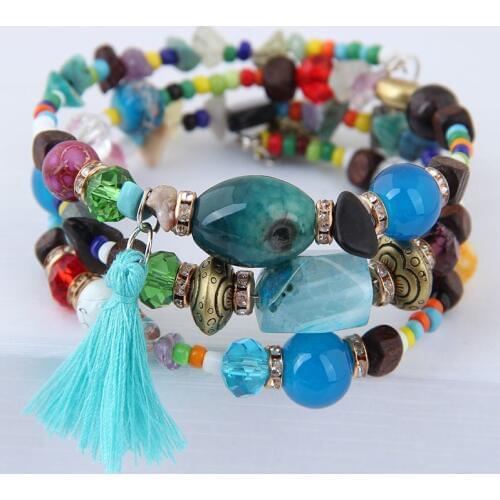 Bohemian Beads Stone Multilayer Bracelets For Women 2020 Vintage Tassel Charms Bracelets & Bangles Boho Female Party Accessories