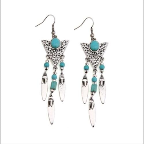 Bohemia Triangle Tassel Pendant Drop Earring For Women Ethnic Synthetic Stone Alloy Dangle Earring Fashion Jewelry Pendietes