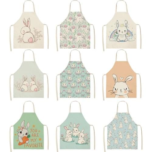 Small White Rabbit Pattern Household Products Mens and Womens Antifouling Apron House Cleaning Cafe Kitchen Accessories Chef