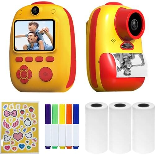 Photography 1080P HD Mini Digital Instant Camera Photo Printer with LED Light Print Paper 32G TF Card Support 10X Magnification