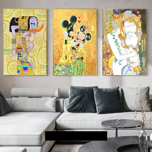 Famous Disney Mickey Mouse and Donald Duck Spoof Canvas Painting Abstract Posters and Print Wall Art Picture for Home Decoration