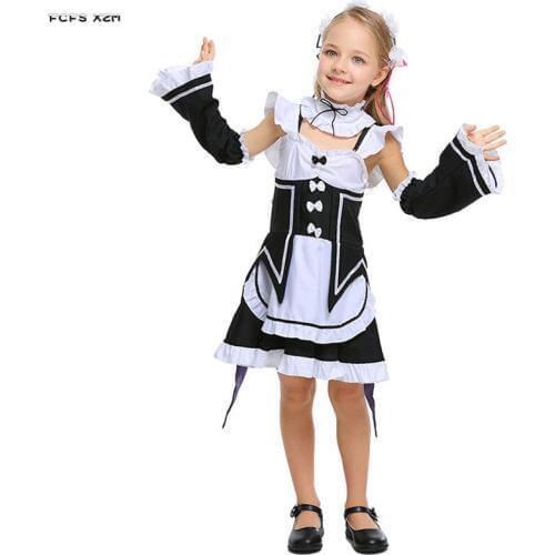 Girls Halloween Ram Rem costume Children Maid cosplay Re:Zero kara Hajimeru Isekai Seikatsu Starting Life in Another World dress