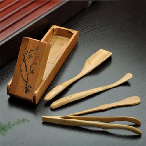 Creative Natural Bamboo Folding Tea Ceremony Six Gentleman Office Kung Fu Tea Set Household Teacup Holder Tea Needle Tea Spoon