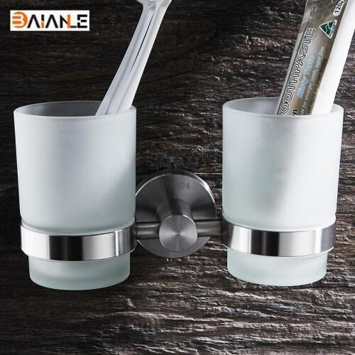 Stainless Steel Brushed Cup Holders glass cups Bathroom Accessories Double Toothbrush Tooth cup holder