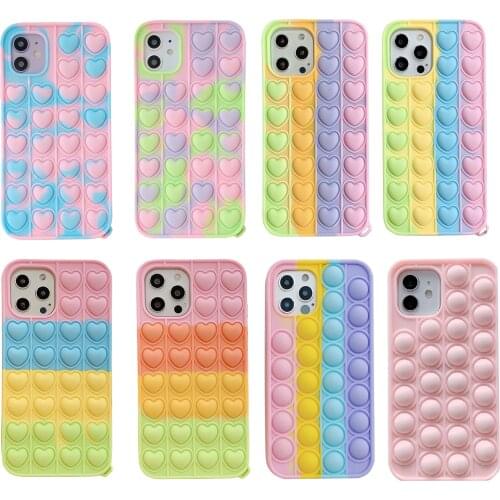 Cute Cartoon Rainbow Silicon Phone Case For iPhone 12 Pro Max 11 6 6S 7 8 Plus X XR XS Max MixColor Reliver Stress Bubble Cover