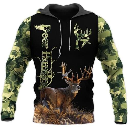 Fashion zipper hoodie Hunting deer 3D Printed hoodies Harajuku Streetwear Pullover Autumn Hooded Sweatshirt Unisex Casual Jacket