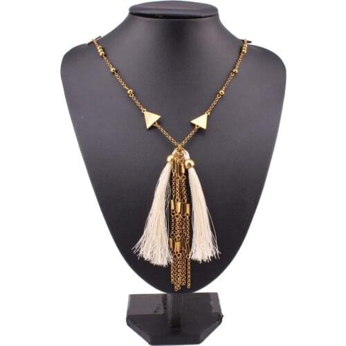 Fashionable New Design Cotton Tassel Pendant Necklace Alloy Metal Long Chain Geometric Necklace for Women Gifts