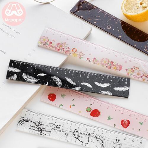 Mr paper 6 Designs 15cm Strawber Acrylic Color Ruler Multifunction DIY Drawing Rulers For Kids Students Office School Stationery