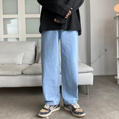 MenS Brand Wide-Leg Jeans 2021 Autumn Winter Regular Loose Straight Denim Trousers Male High-Quality Korean Style Trendy Pants