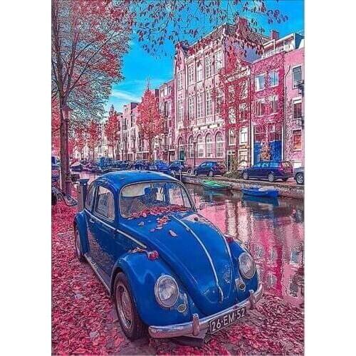 New arrival Time-limited Basket Round Diamond Red maple leaf blue car Draw Stitch Pattern For Picture Rhinestones Diamond drawin