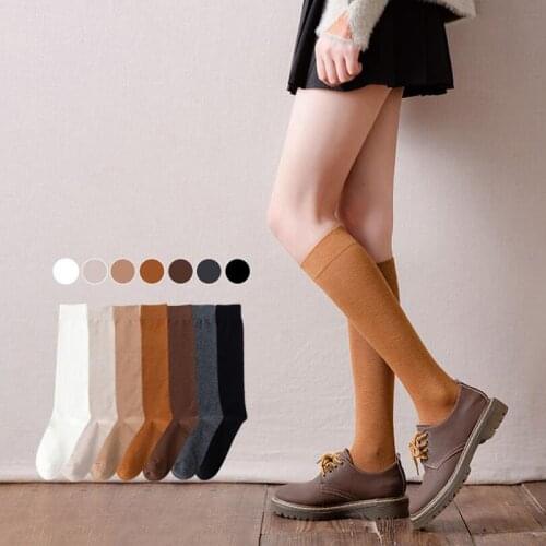 Solid Cotton Women Stockings JKTights High Knee Socks Long Thigh Socks Femme Elastic Calcetines Mujer