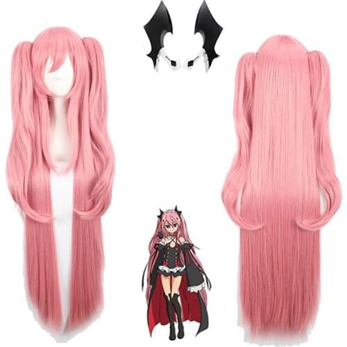 Anime Krul Tepes Wig Pink Double Ponytail Synthetic Cosplay Wig Natural Long Straight Wig for Women Costume Party