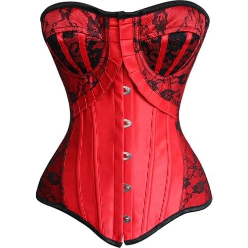 Sexy Womens Goth Retro Overbust Corset Boned Lace up Wedding Party Bustiers Bra Padded Shapewear Burlesque Top Size S-2XL