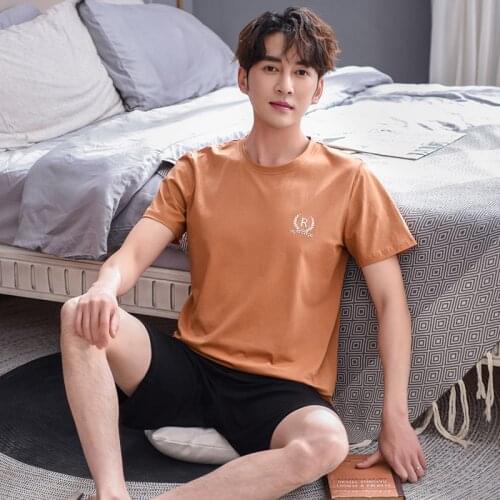 Summer Short Sleeve Full Pure Cotton O-neck Pajama Set for Men Soft Sleepwear Suit Male Lounge Wear Pyjama Homewear Home Clothes