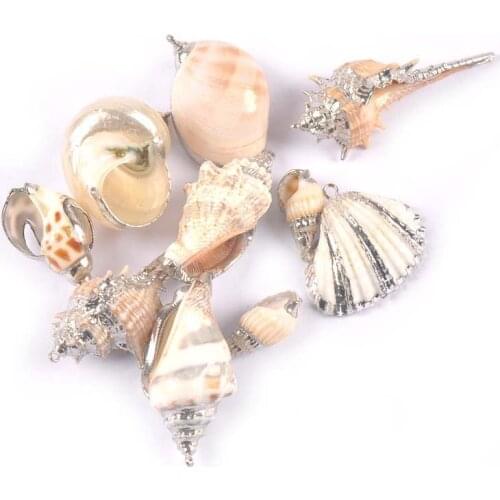 5pcs Random Mixed Natural Silver Plated Conch Seashells For DIY Jewelry Pendant Handmade Accessories Crafts Shells Home Decor