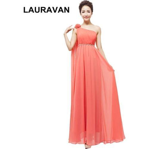 A line one shoulder girls chiffon long watermelon coral fuchsia blue floor length bridesmaid dresses bridesmaide dress gown