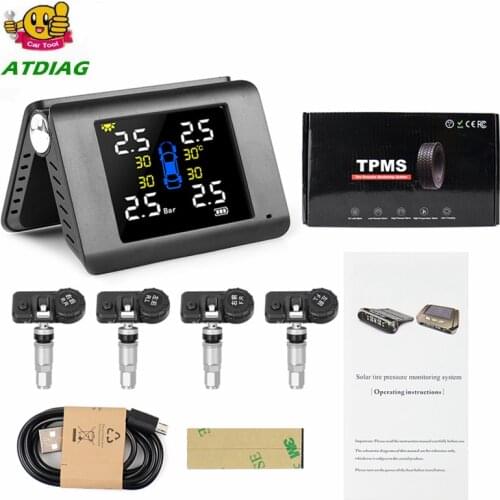 Original Solar Power USB TPMS Car Tire Pressure Monitoring System LCD 4 External / Internal Sensors for SUV Temperature Warning