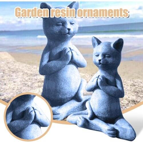 Cat Buddha Meditation Handmade Statue Animal Sculpture Yoga Cat Figurines Meditate Ornament Garden Outdoor Decoration