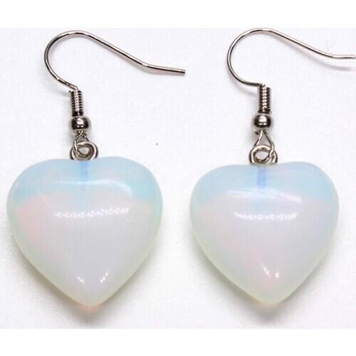 Trendy-beads Attractive Design Silver Plated Lovely Heart Earrings Femal Valentines Day Opalite Opal Jewelry