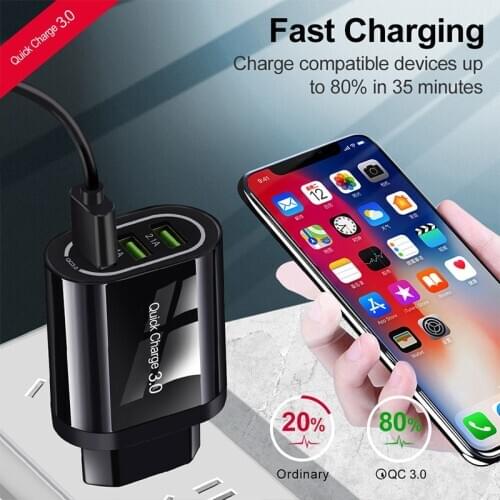 2.1A USB Charger QC 3.0 EU/EU Plug Fast Charging for Huawei 3 Port USB Mobile Phone Wall Charger Phone Charing Head Adapter