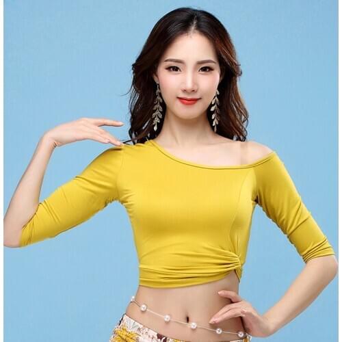 Belly Dance Clothes Irregular Tops Cheap Dance Wear Women comfortable Modal Top Off one Shoulder Neck Half Sleeves