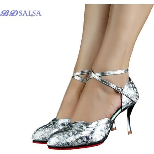 Girl Dressy Shoes Adult Silver Soft Bottom Practice Ladies Square Dance Shoe Fine Heel For Latin Style Precisely Dancing Sneaker