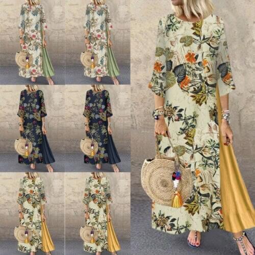 Womens Maxi Beach Dress 2020 Summer Half Sleeve Casual Boho Kaftan Tunic Gypsy Ethnic Style Floral Print Plus Size Dresses S-5XL