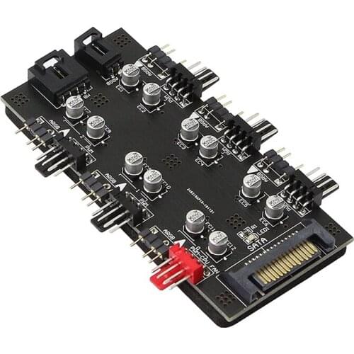 12V 4Pin PWM/ARGB with SATA 15Pin Power 2-In-1Hub 6Simultaneous CPU Cooling Fan Used to Expand the Motherboard Interface