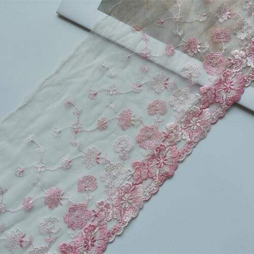 12Yards Pink Embroidered Floral Tulle Lace Trim ,Mesh Embroidery Lace Ribbon Lace Garden