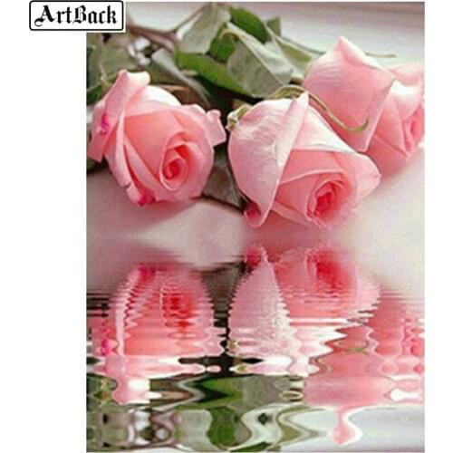 5d diamond painting pink rose full square drill diamond mosaic kit full round diamond embroidery flower crafts sticker 50x65cm
