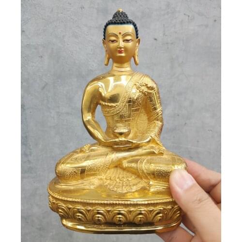 8.2" Buddhism old Handpainted bronze statue gilt Buddha Bodhisattva Amitabha