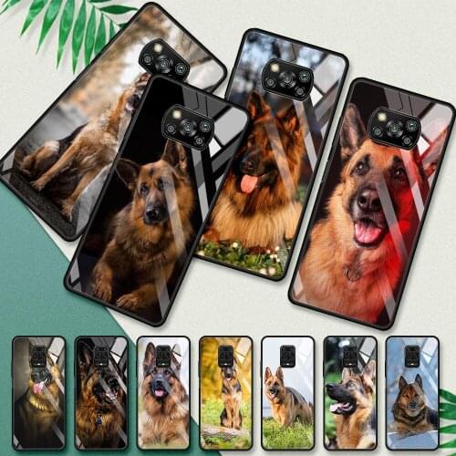 German Shepherd Dog Glass Case for Xiaomi Redmi Note 9S 9 8 10 Pro 7 Tempered Phone Cover Poco X3 NFC 10T 9T 11 Painted Coque