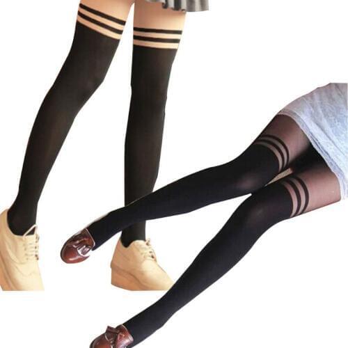 Women Girls Double Striped Printed Hosiery Pantyhose Patchwork Sexy Fake Stockings Tattoo Leggings