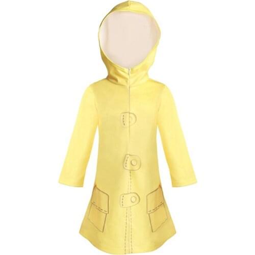 Kids Girls Little Nightmares 2 Six Cosplay Yellow Hooded Raincoat Dress Outfits for Kid Children