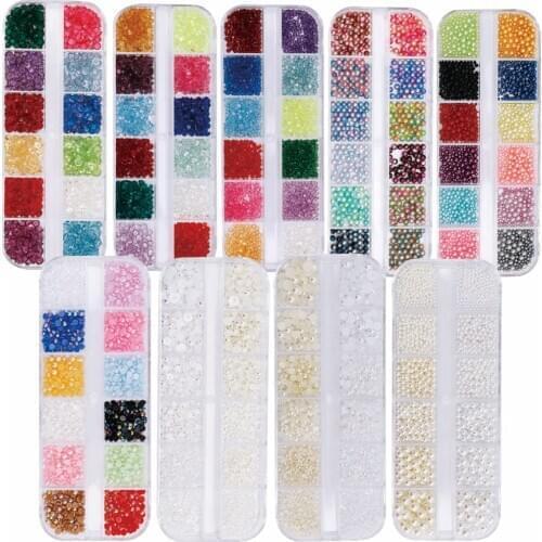1Box Mix Color Pearl Beads Rhinestone Resin Decoration 3D Dry Beauty Nail Art Decals Epoxy Mold DIY Filling Jewelry