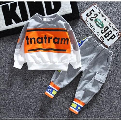 Children Clothing Autumn Spring Korean Round Neck Letter Long Sleeve T-Shirt Tops+Pants Leisure Jogging Fit 1-8Years Outfits