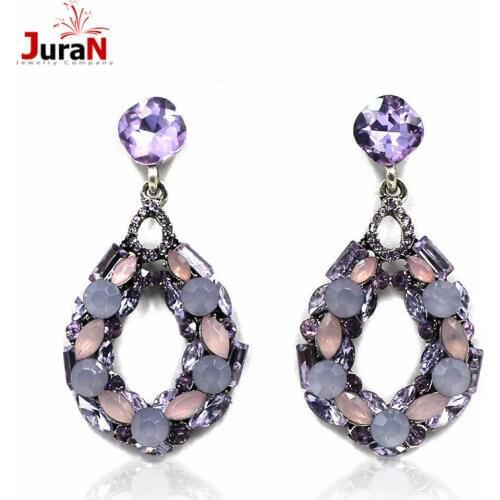 JURAN Good Quality New Womens Fashion Earrings White Glass Sweet Metal With Gems Stud Crystal Earring For Women Girls W3102