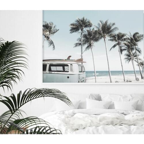 Camper Van Beach Print Surf Art Boho Decor Retro Coastal California Ocean Kombi Posters and Prints Modern Living Room Pictures