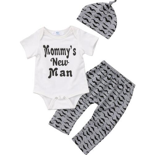 USA 3Pcs Newborn Baby Boy 0-18M Romper Tops +Long Pants Hat Outfits Clothes