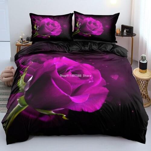 3D Design Purple Flower Duvet Cover Sets Bedding Sets Quilt Covers Pillow Cases King Queen Full Double Size Custom Bed Linens