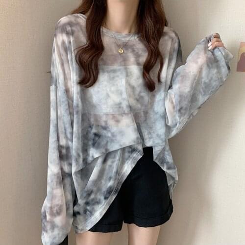 Summer new loose thin style sunscreen Korean tie-dye long-sleeved t-shirt women