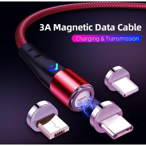 3A Magnetic USB Cable For iPhone 12 Cable Xiaomi Huawei Micro USB Type C Fast Charging Support Data Transmission Phone Cable